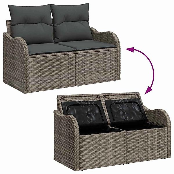 vidaXL Garten-Sofa-Set mit Speicher 9-Tlg Grau Poly Rattan 3358211 günstig online kaufen