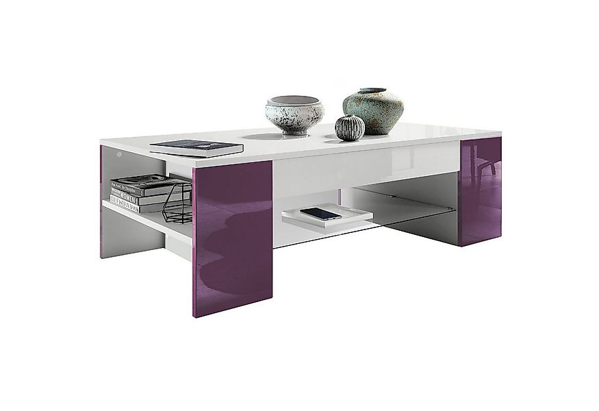 Vladon Couchtisch Clip (Wohnzimmertisch, mit 2 Seitenfächern und 1 Glasplat günstig online kaufen