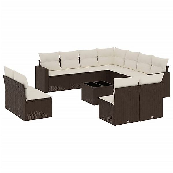 vidaXL Sofaelement 12-tlg. Garten-Sofagarnitur mit Kissen Braun Poly Rattan günstig online kaufen