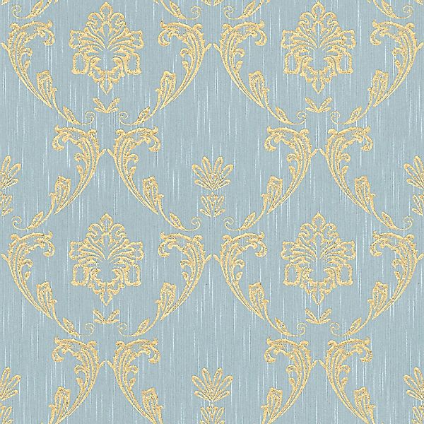 Bricoflor Textil Tapete Edel Ornament Vliestapete Hellblau Gold für Schlafz günstig online kaufen