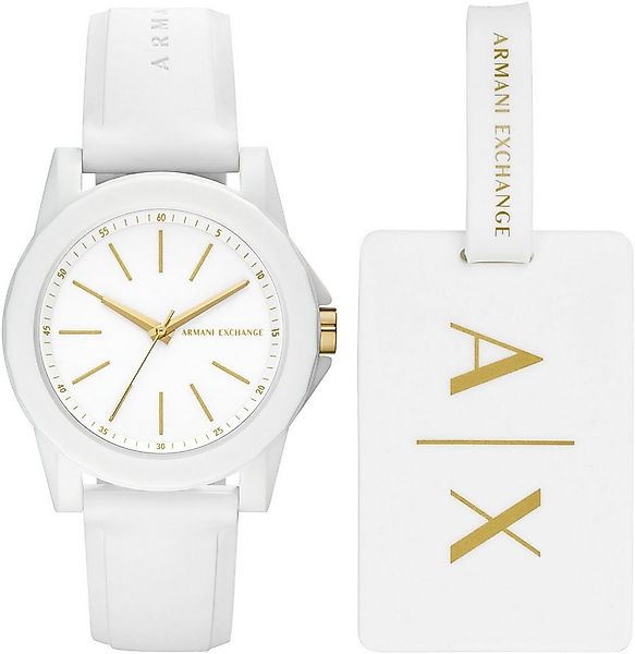 ARMANI EXCHANGE Quarzuhr AX7126, (Set, 2-tlg., mit Kofferanhänger), Armband günstig online kaufen