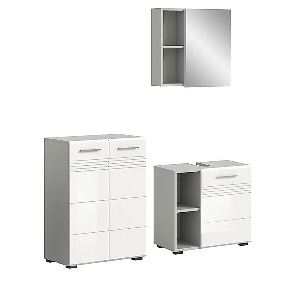 Inn.Furn Badmöbel-Set 3-teilig Weiß Hochglanz Grau 135 cm Soft-Close Carlo günstig online kaufen