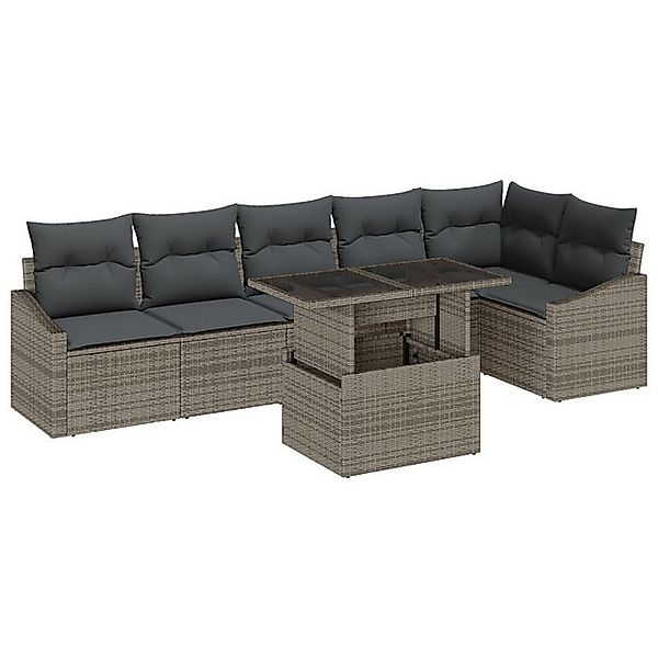 vidaXL Loungesofa 7-teilige Garten Sofa Set mit Kissen Grau Poly Rattan, 7 günstig online kaufen