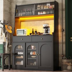 Flieks Küchenbuffet mit LED-Beleuchtung, Glas-Schiebetüren und günstig online kaufen