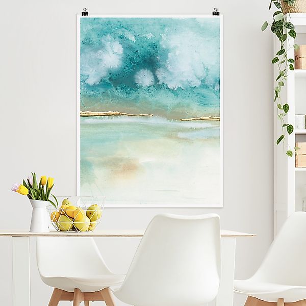 Poster Smaragd-Wolken und Gold II günstig online kaufen