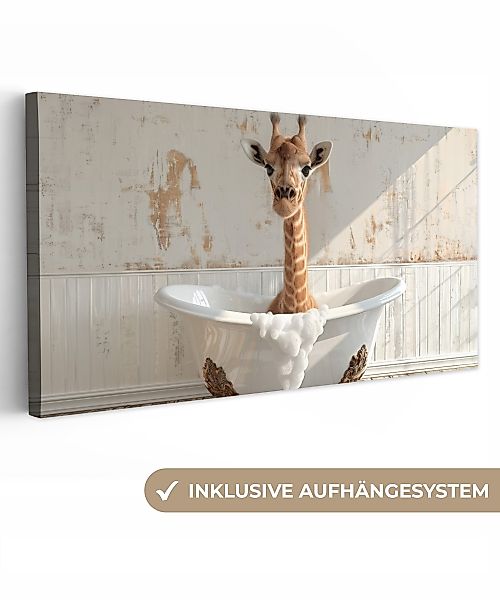 OneMillionCanvasses® Leinwandbild Panorama Giraffe - Badewanne günstig online kaufen
