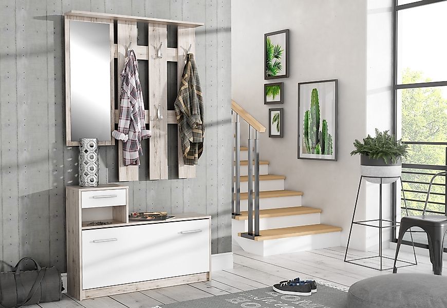 freiraum Garderoben-Set Foxi, (2-teilig) in Weiss/Sandeiche günstig online kaufen