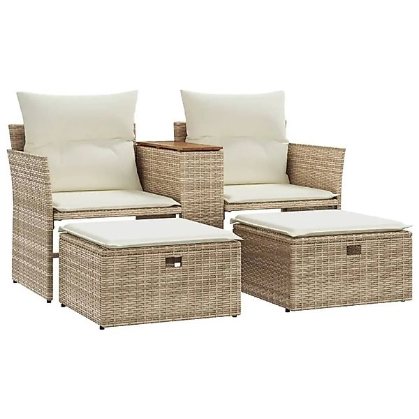 vidaXL Gartensofa 2-Sitzer mit Hockern Beige Poly Rattan 365805 günstig online kaufen