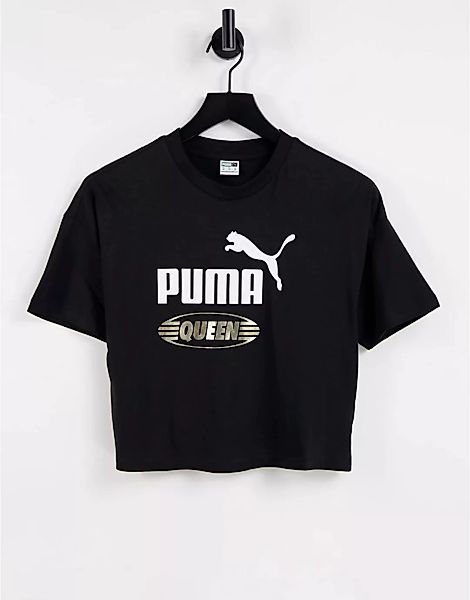 Puma – Queen – T-Shirt mit kurzem Schnitt in Schwarz günstig online kaufen