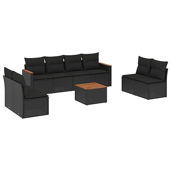 vidaXL 9-Tlg Garten-Sofagarnitur mit Kissen Schwarz Poly Rattan 3225894 günstig online kaufen