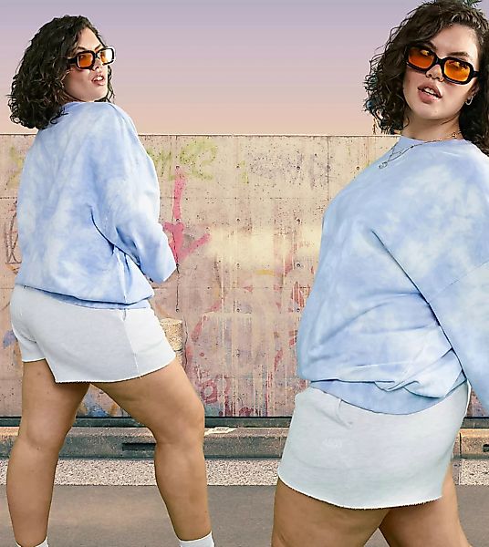 ASOS DESIGN Curve – Oversized-Sweatshirt mit Batikmuster in Blau-Lila günstig online kaufen