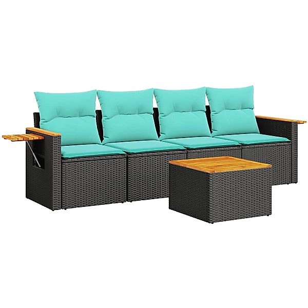 vidaXL 5-Tlg Garten-Sofagarnitur mit Kissen Schwarz Poly Rattan 3226617 günstig online kaufen