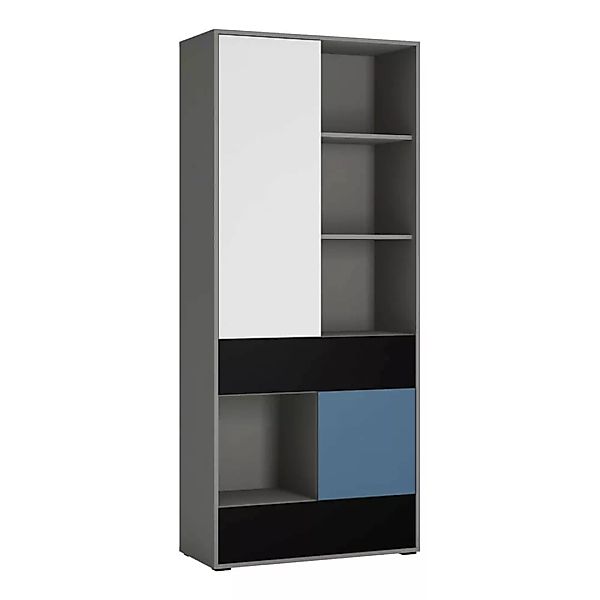Jugendzimmer Bücherregal LIIVA-129 in grau mit schwarz, weiß, blau, B/H/T: günstig online kaufen
