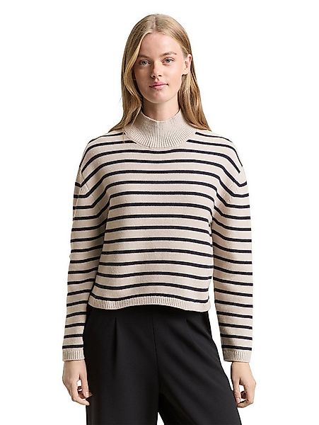 TOM TAILOR Denim Strickpullover im Streifen-Design und mit Stehkragen günstig online kaufen