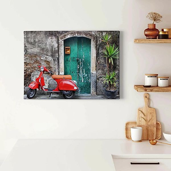 Bricoflor Wandbild Mit Italien Motiv Vintage Leinwand Bild Mit Rotem Roller günstig online kaufen