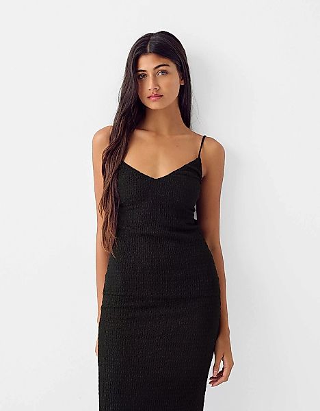 Bershka Rustikales Midikleid Mit Trägern Damen M Schwarz günstig online kaufen