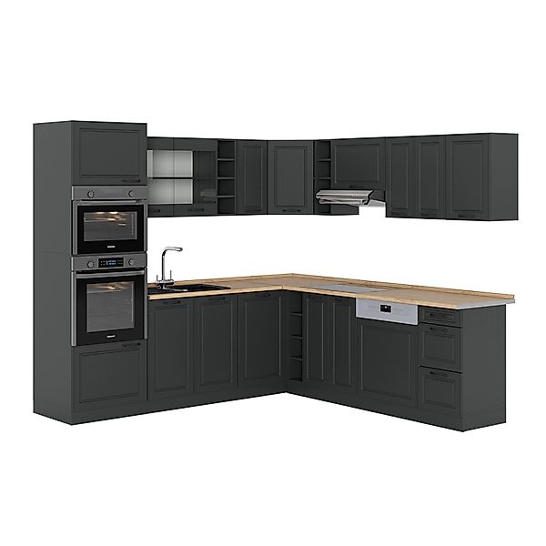 Vicco R-Line Eckküche Anthrazit Landhaus/Anthrazit 237 x 60 cm ohne Arbeits günstig online kaufen