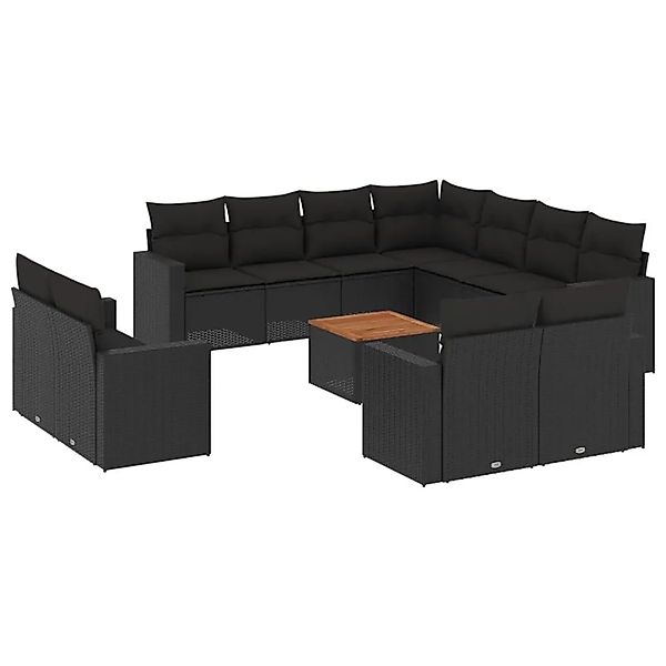 vidaXL 12-Tlg Garten-Sofagarnitur mit Kissen Schwarz Poly Rattan 3224382 günstig online kaufen