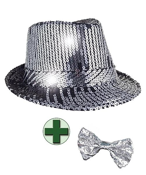 Karneval-Klamotten Kostüm Pailletten-Hut schwarz silber mit Fliege Herren, günstig online kaufen