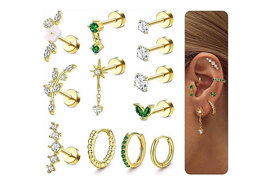 LuxusKollektion Schmuckset Piercings 12er Set Helix Tragus Conch Ohrstecker günstig online kaufen