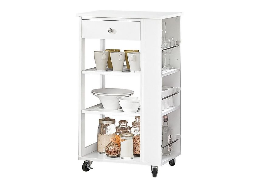 SoBuy Servierwagen FKW12, Küchenwagen Rollwagen mit Schublade aus Holz weiß günstig online kaufen