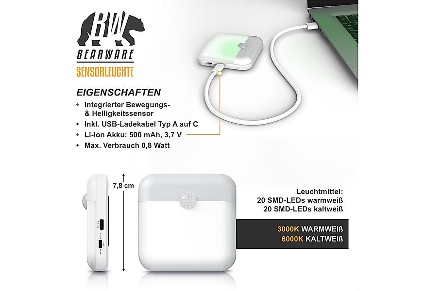 Brandson LED Nachtlicht 3x Schranklicht mit Bewegungsmelder, 2 Lichtfarben, günstig online kaufen