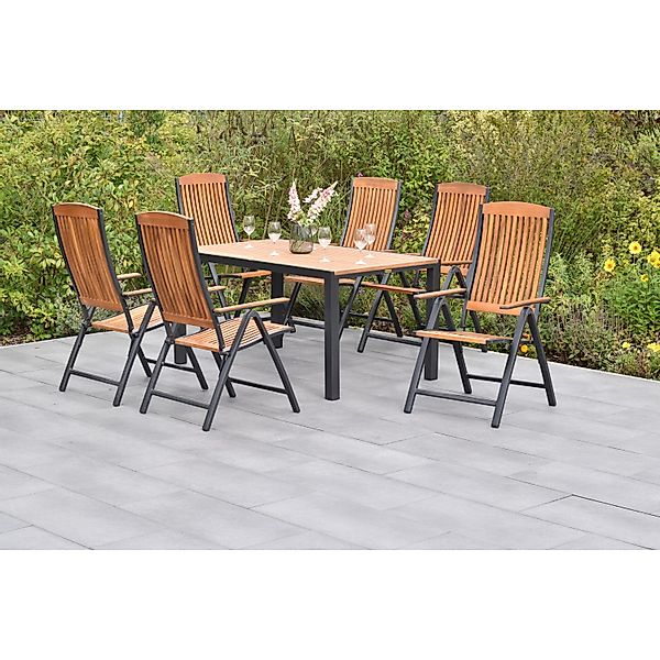 Merxx Athos Set 7-tlg. mit Gartentisch 150 x 90 cm Aluminium Akazie günstig online kaufen