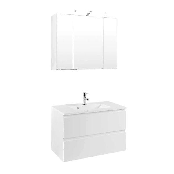 Badezimmer Set mit Waschtisch und Spiegelschrank Weiß Hochglanz (zweiteilig günstig online kaufen