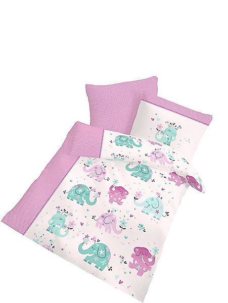 DOBNIG Babybettwäsche Biber Kinderbettgarnitur rosa Elefanten-Motiv 2-tlg. günstig online kaufen