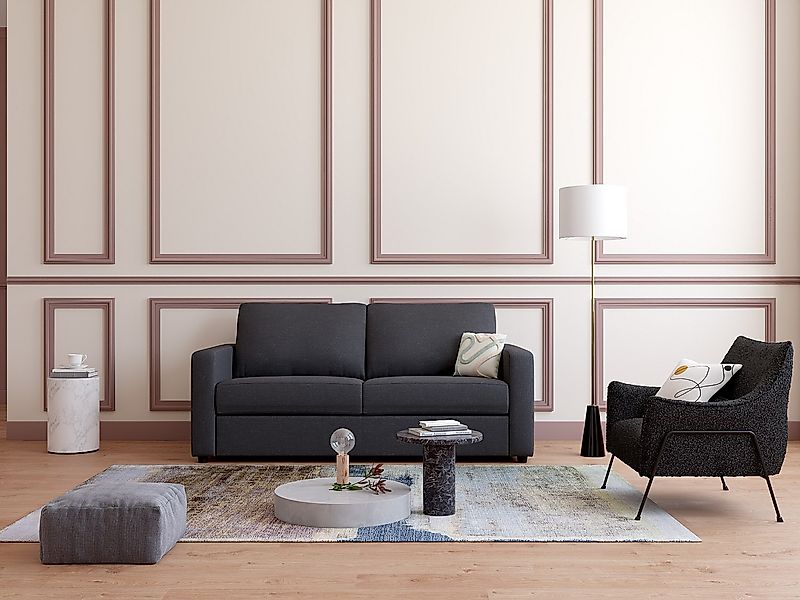 Schlafsofa mit Matratze 3-Sitzer - Stoff - Anthrazit - Liegefläche 140 cm - günstig online kaufen