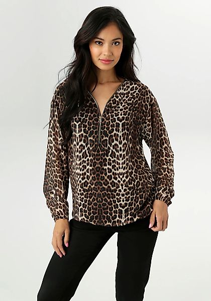 Aniston SELECTED Chiffonbluse, mit goldfarbenen Reißverschluss am Ausschnit günstig online kaufen