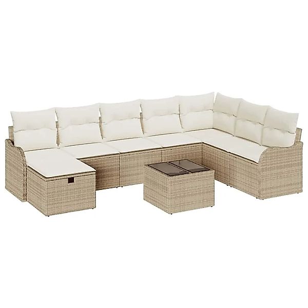 vidaXL Sofa Set mit Kissen 9-Tlg Beige und Creme Poly-Rattan 3359040 günstig online kaufen