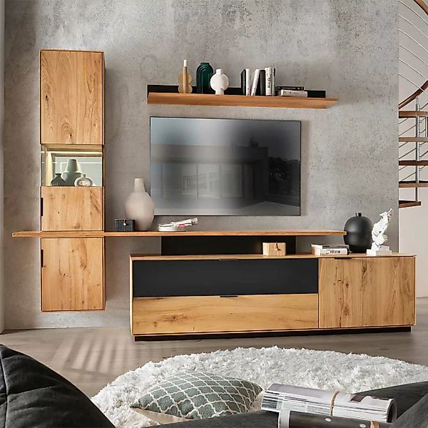Wohnzimmermöbel Wildeiche in modernem Design LED Beleuchtung (vierteilig) günstig online kaufen