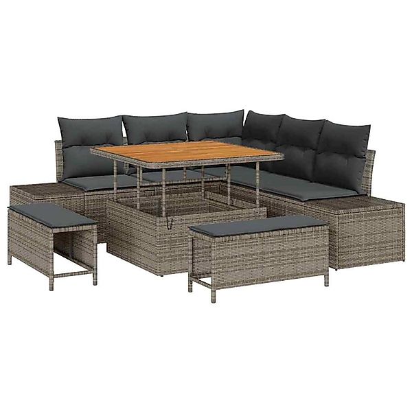 vidaXL Garten-Sofa-Set mit Kissen 8-Tlg Grau Poly Rattan 3362778 günstig online kaufen