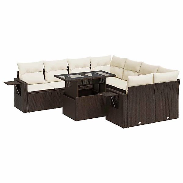 vidaXL 9-Tlg Garten-Sofagarnitur mit Kissen Braun Poly Rattan 3326454 günstig online kaufen