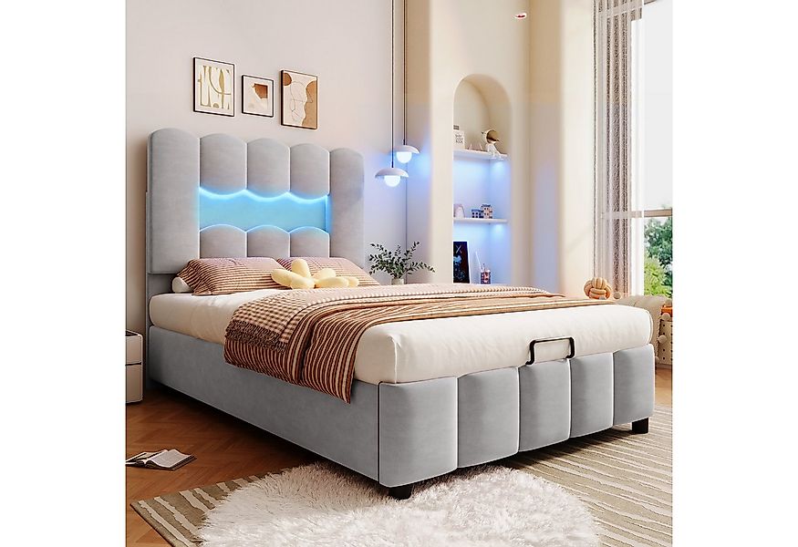 REDOM Polsterbett mit LED-Beleuchtung & Hydraulik-Stauraum, Verstellbares K günstig online kaufen