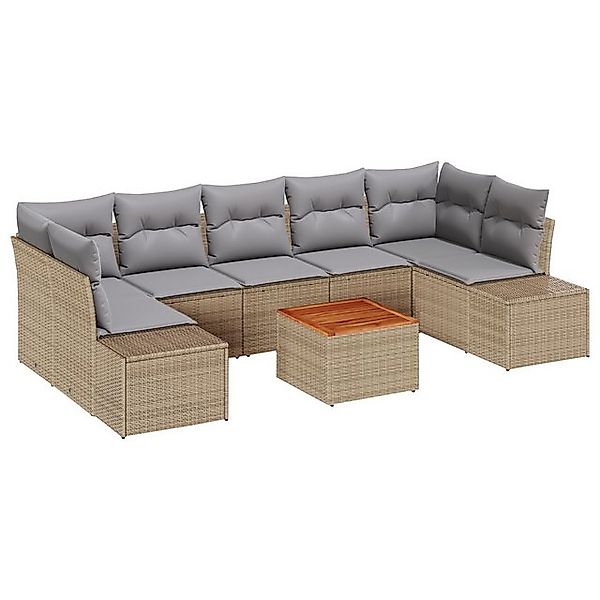 vidaXL Loungesofa 8-teiliges Garten-Sofa-Set mit Kissen Beige Poly Rattan, günstig online kaufen