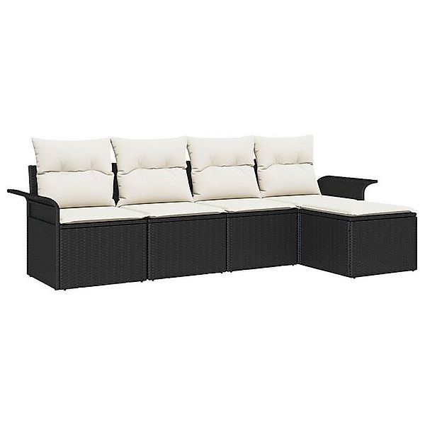 vidaXL Loungesofa 5-teiliges Garten Sofa Set mit Kissen Schwarz Poly Rattan günstig online kaufen