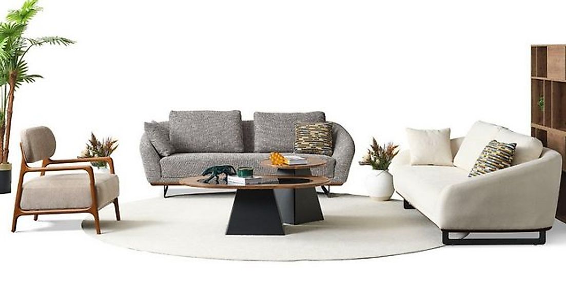 Xlmoebel Sofa Sofagarnitur Drei-Sitzer Sessel Couch Stoff Beige Stoffsofa E günstig online kaufen