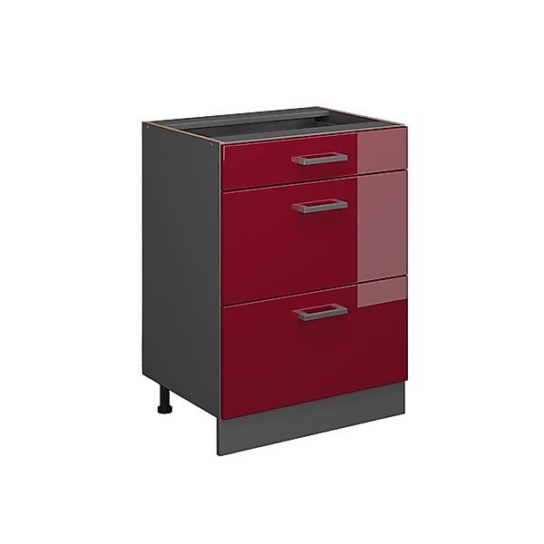 Vicco Unterschrank R-Line, Rot Hochglanz/Anthrazit, 60 cm mit Schubladen, o günstig online kaufen
