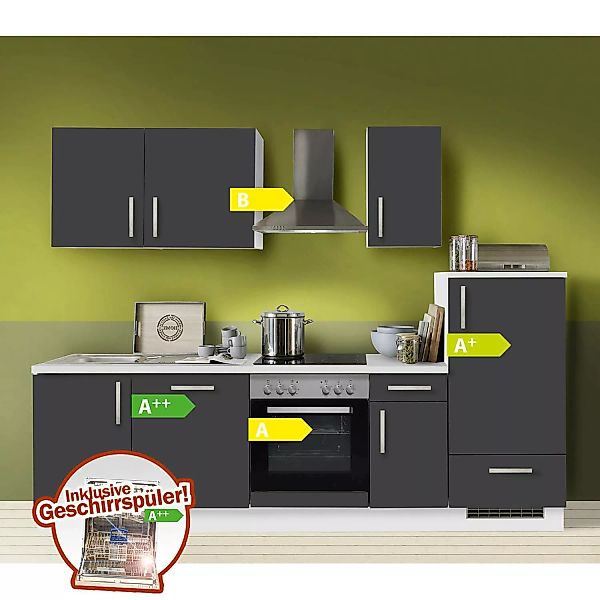 Küchezeile mit E-Geräten Premium Schiefer grau 270cm MANCHESTER-87 inklusiv günstig online kaufen