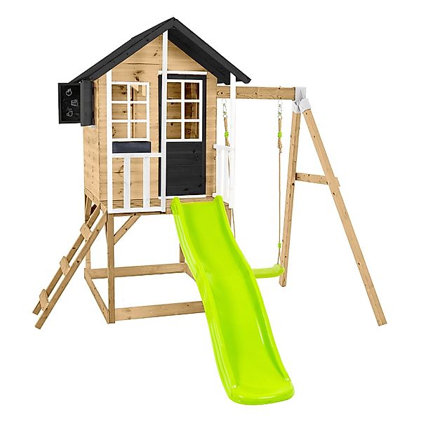 Zwerkules Spielhaus Holli 2 m. Rutsche u. Schaukel 352 x 280 x 224 cm Natur günstig online kaufen