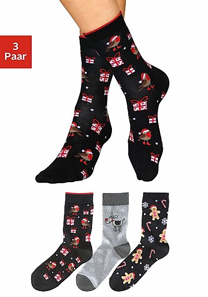 H.I.S Socken Packung, 3 Stk. tlg. mit lustigen Weihnachtsmotiven günstig online kaufen