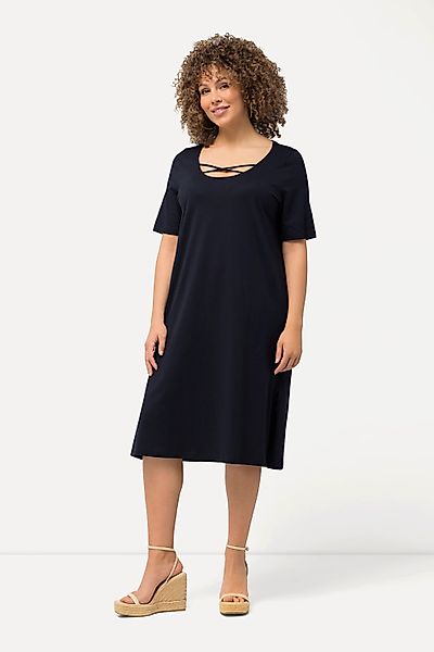 Ulla Popken Midikleid Jerseykleid Zierbänder A-Linie günstig online kaufen