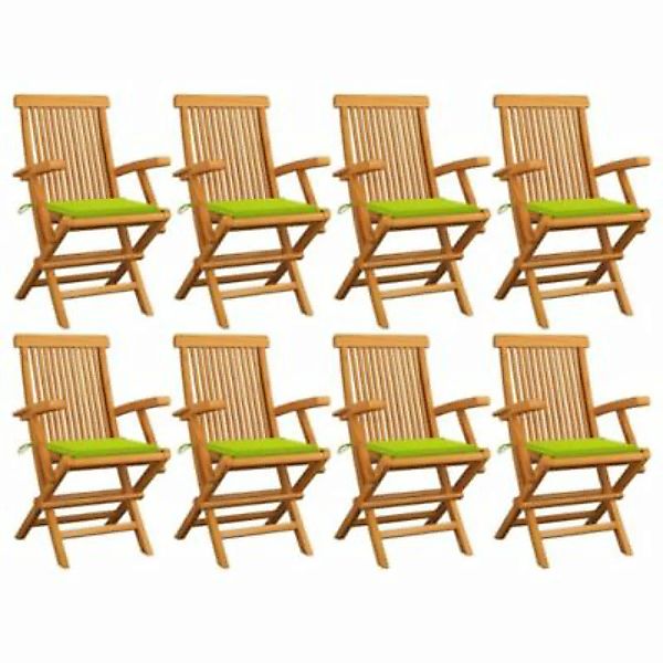 vidaXL Gartenstühle mit Hellgrünen Kissen 8 Stk. Massivholz Teak Gartenstuh günstig online kaufen