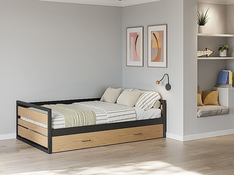 Ausziehbett - 120 x 200 & 90 x 200 cm - MDF, Kiefernholz & Metall - Holzfar günstig online kaufen