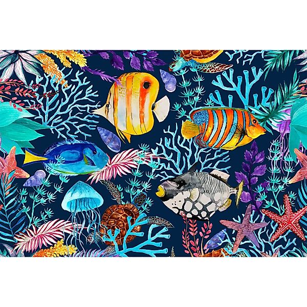 Fototapete Unterwasser Fische Bunt Blau Lila 4,00 m x 2,70 m FSC® günstig online kaufen