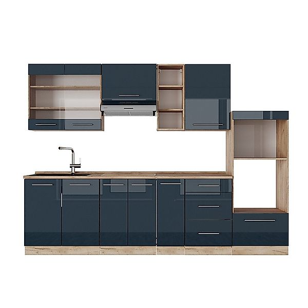 Vicco Küchenzeile Fame-Line, Dunkelblau Hochglanz/Goldkraft Eiche, günstig online kaufen