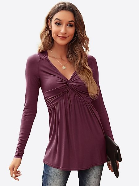 Imily Bela T-Shirt Damen Langarmshirt Tops mit V-Ausschnitt (Packung, 1-tlg günstig online kaufen