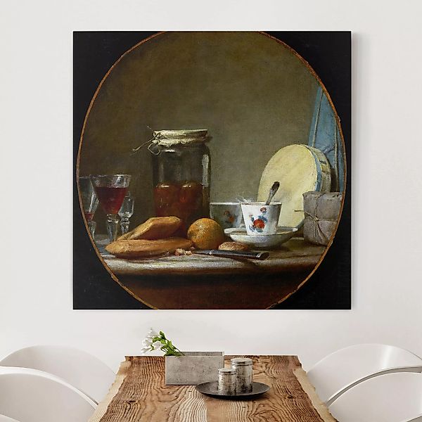 Leinwandbild Kunstdruck - Quadrat Jean-Baptiste Siméon Chardin - Glas mit A günstig online kaufen